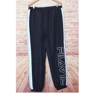 Fila Black Swishy Windbreaker Trackpants/Joggers